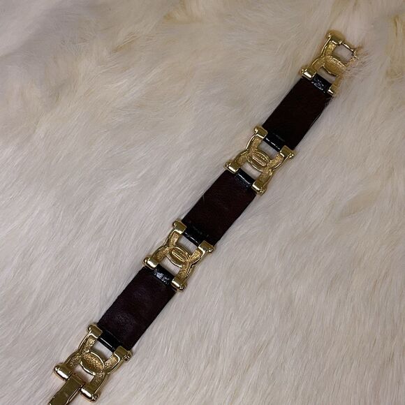 Vintage Burberry Black Leather Silver and Gold Link Bracelet Stamped - Picture 6 of 13